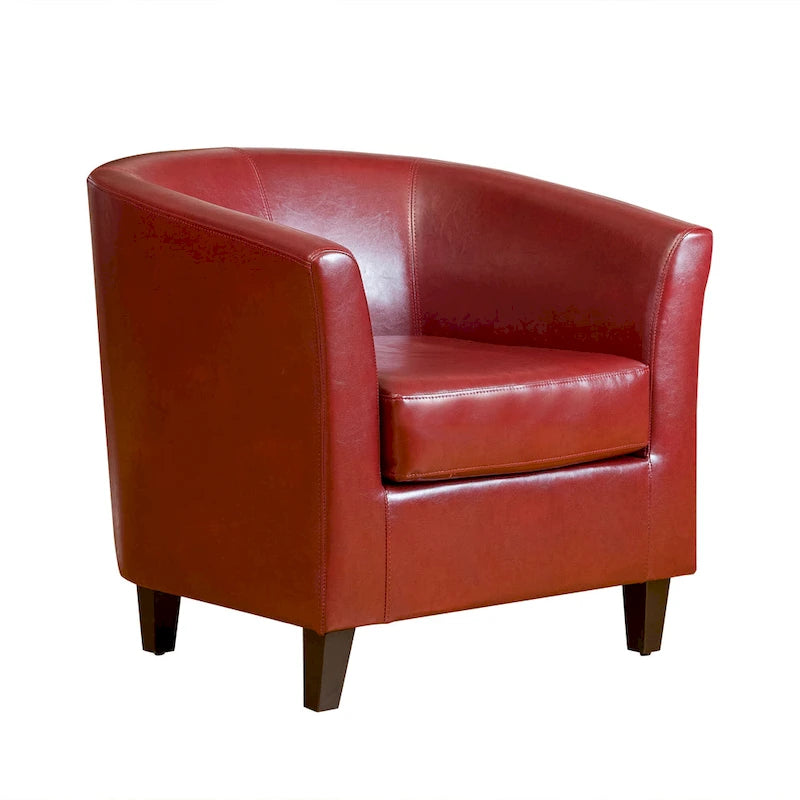 Oxbloedrode fauteuil in gebonden leer met clubdesign van Christopher Knight Home