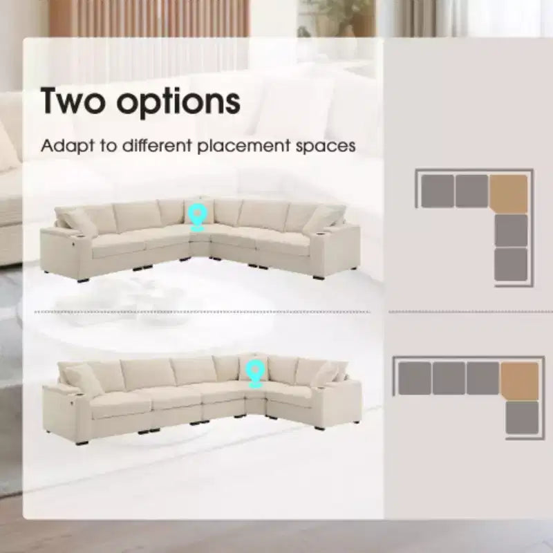106'' L-Shaped Convertible Sofa, Corduroy with Storage, Cup Holders, USB, Modular Design for Living Room