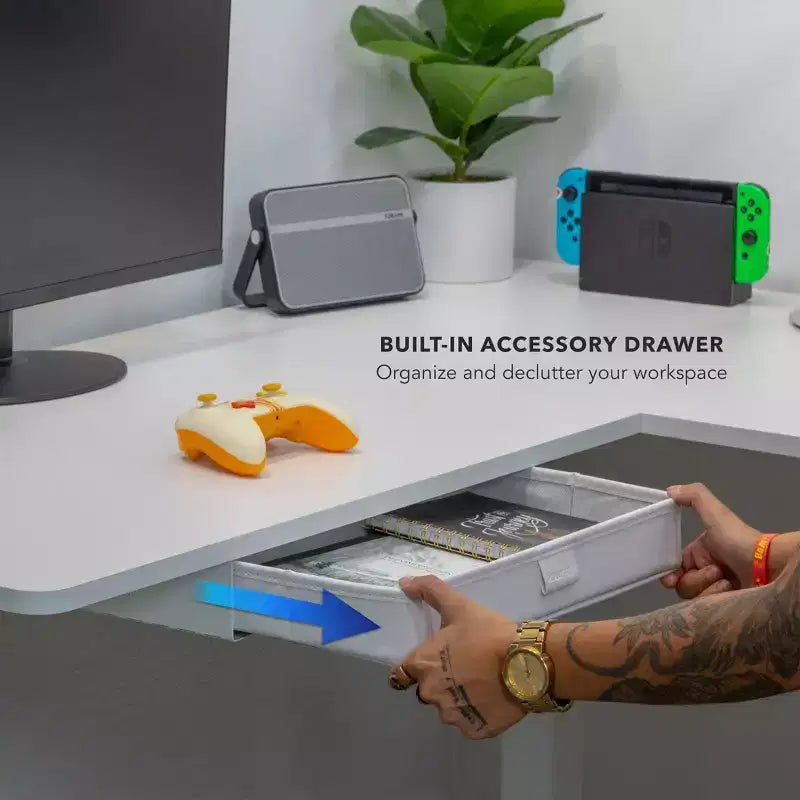 Mount-It! Large Electric Height Adjustable Desk for Corners, Automatic Standing Desk with Smooth Ergonomic Height Adjustment, Steel Frame, White