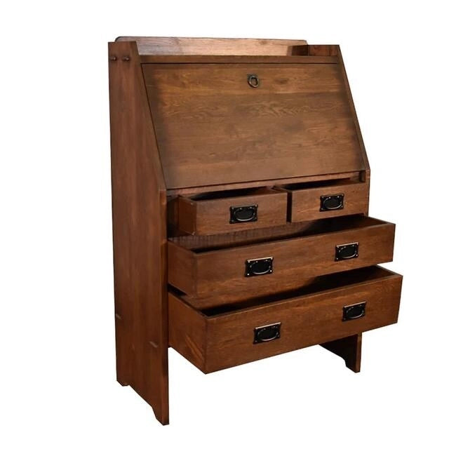 Arts-and-crafts secretaire van massief eikenhout