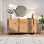 Moderne geometrische ladekast met 6 lades, brede opbergkast met halve cirkelaccenten voor slaapkamer en woonkamer