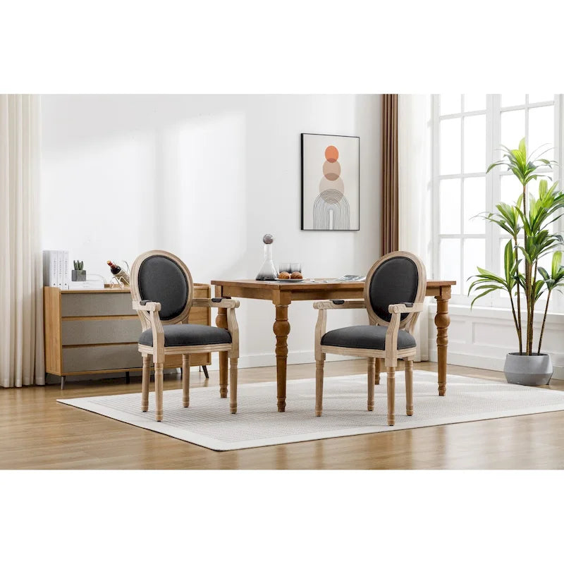 Set van 2 gestoffeerde eetkamerstoelen met armleuningen
