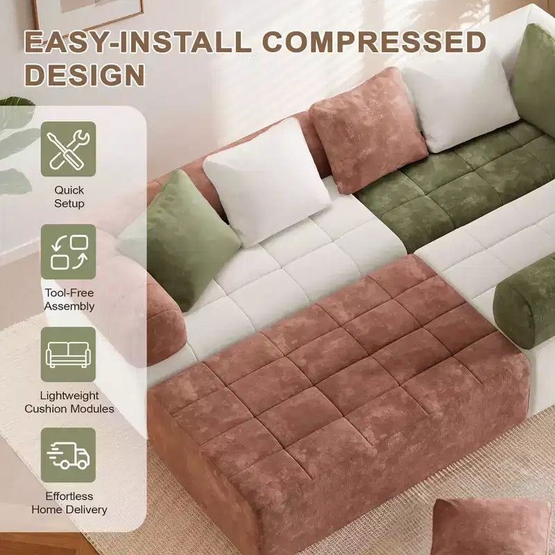 280 cm brede modulaire 4-zitsbank van chenille in colorblock-stijl met gebogen armleuningen