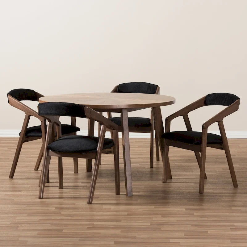 5-delige eetkamerset van grijze stof in mid-century stijl van Baxton Studio