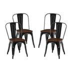 Wooden Seat Industrial Metal Stackable Dining Chair Set