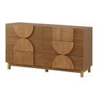 Moderne geometrische ladekast met 6 lades, brede opbergkast met halve cirkelaccenten voor slaapkamer en woonkamer