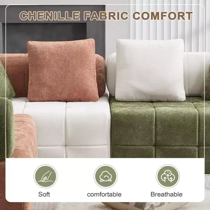 280 cm brede modulaire 4-zitsbank van chenille in colorblock-stijl met gebogen armleuningen