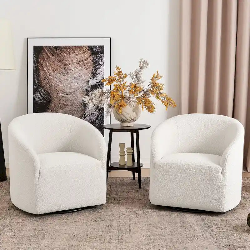 KINWELL 32 W Bouclé Gestoffeerde Draaibare Tonvormige Fauteuil (Set van 2)