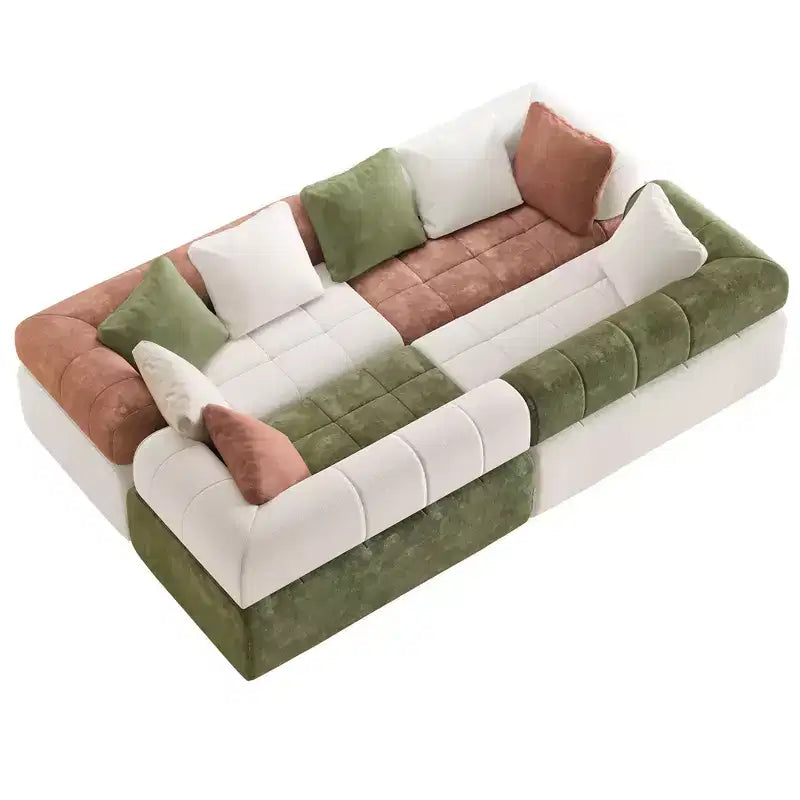 280 cm brede modulaire 4-zitsbank van chenille in colorblock-stijl met gebogen armleuningen
