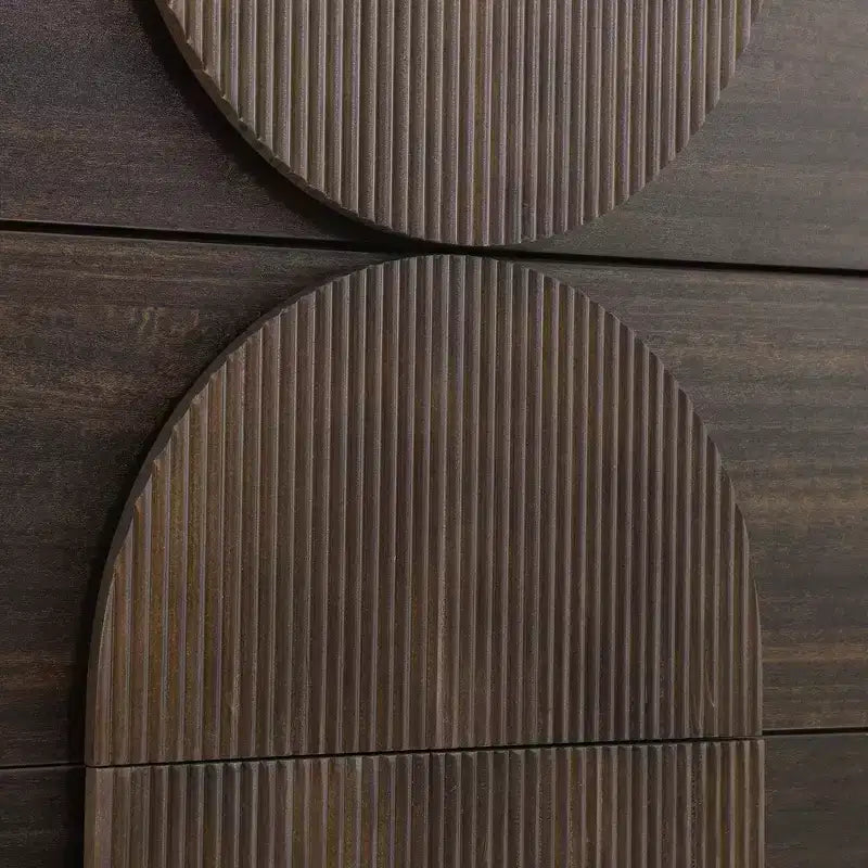 Moderne geometrische ladekast met 6 lades, brede opbergkast met halve cirkelaccenten voor slaapkamer en woonkamer