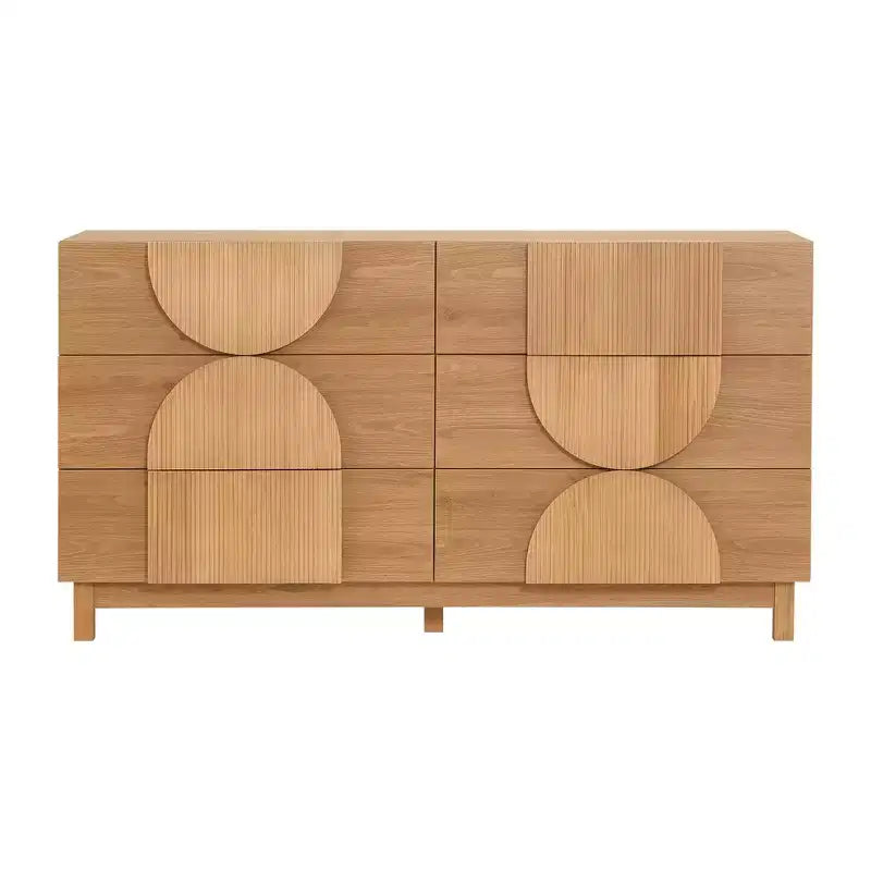 Moderne geometrische ladekast met 6 lades, brede opbergkast met halve cirkelaccenten voor slaapkamer en woonkamer