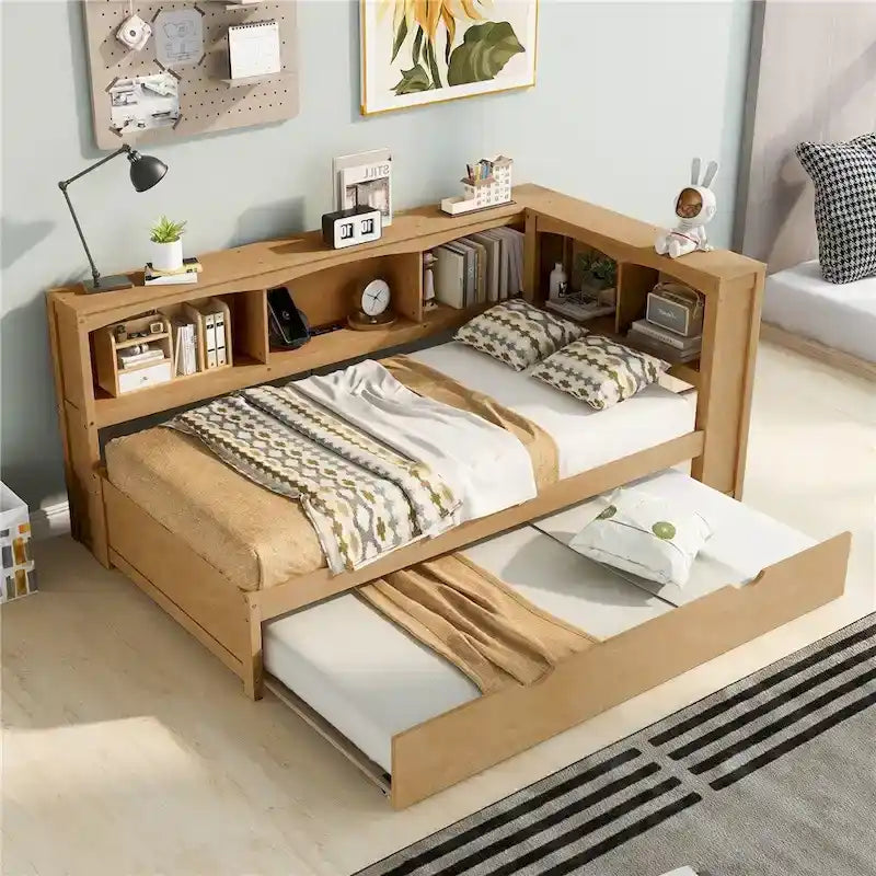 Twin Size Daybed with Trundle, Storage Cabinets and USB Ports