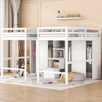 Double Twin Loft Beds with Wardrobes and Staircase