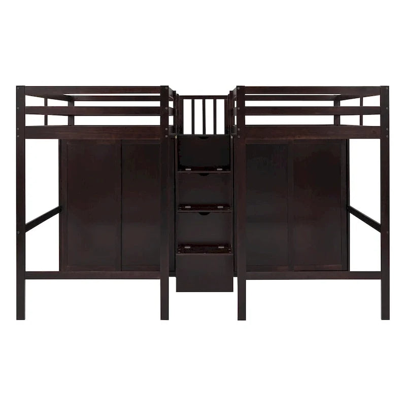 Double Twin Loft Beds with Wardrobes and Staircase