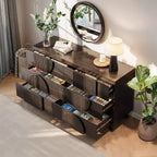 Moderne geometrische ladekast met 6 lades, brede opbergkast met halve cirkelaccenten voor slaapkamer en woonkamer