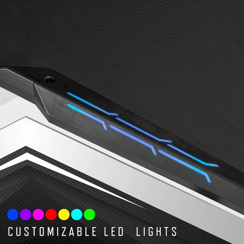 Modern Zwart 67-inch Stalen Gaming Bureau met USB-poorten en LED-verlichting