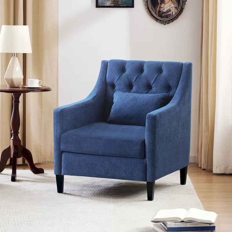 Gestoffeerde accentfauteuil met voetenbank – Verkrijgbaar in blauw, donkergroen en beige