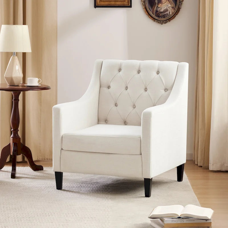 Gestoffeerde accentfauteuil met voetenbank – Verkrijgbaar in blauw, donkergroen en beige