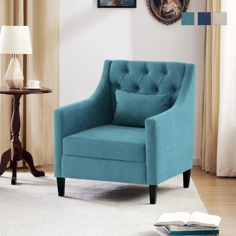 Gestoffeerde accentfauteuil met voetenbank – Verkrijgbaar in blauw, donkergroen en beige
