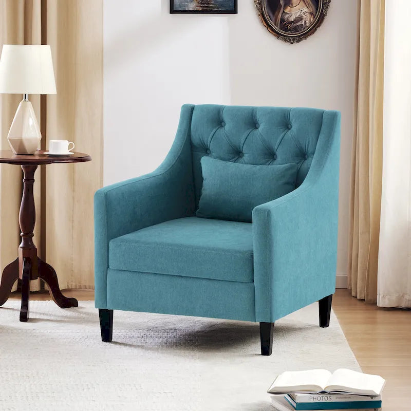 Gestoffeerde accentfauteuil met voetenbank – Verkrijgbaar in blauw, donkergroen en beige