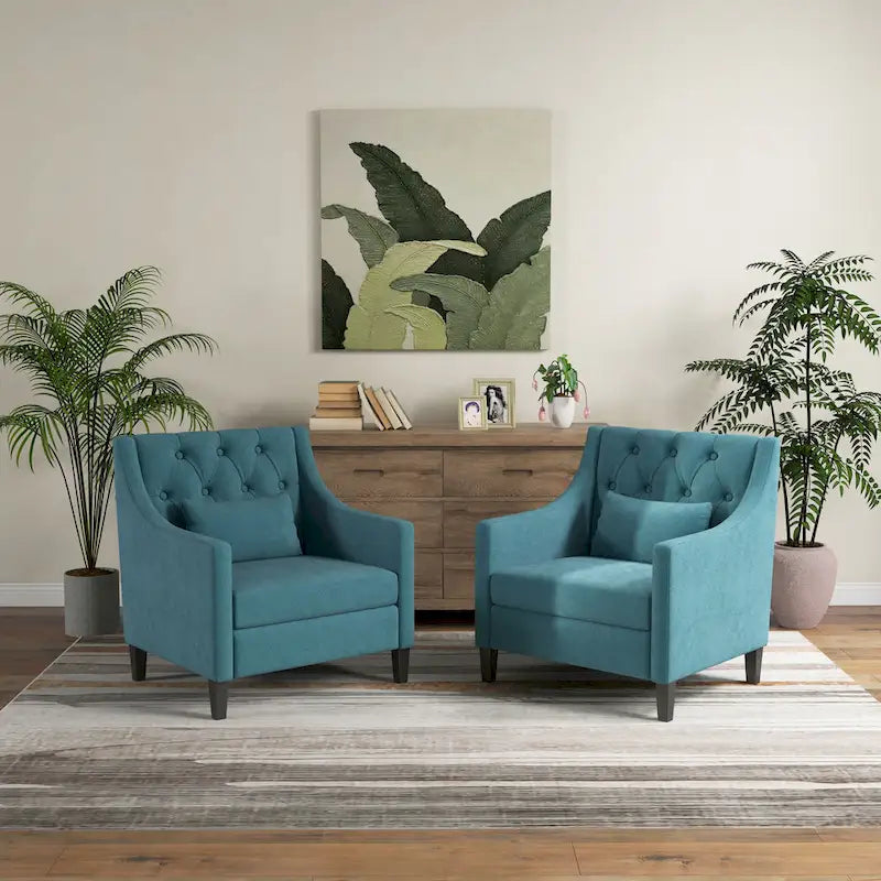 Gestoffeerde accentfauteuil met voetenbank – Verkrijgbaar in blauw, donkergroen en beige