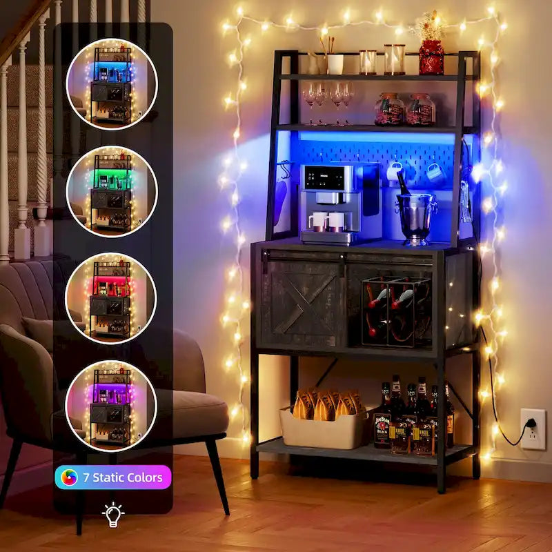 5-laags keukenrek met LED-lichtstrip, schuifdeur en ingebouwd stopcontact