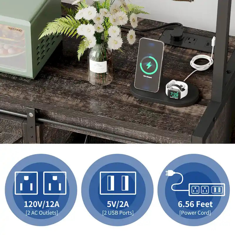 5-laags keukenrek met LED-lichtstrip, schuifdeur en ingebouwd stopcontact