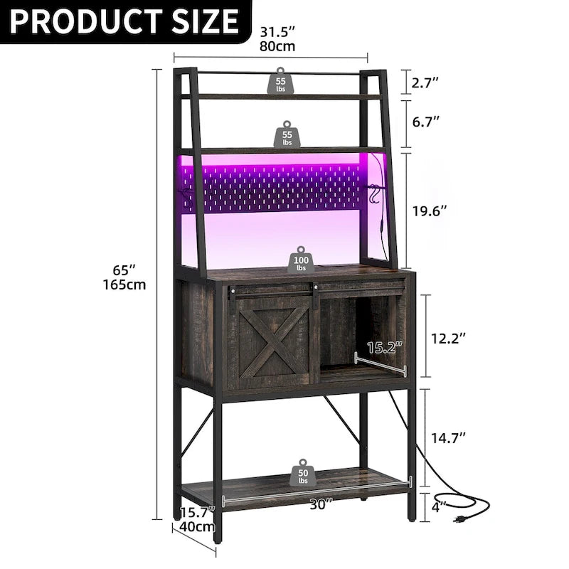 5-laags keukenrek met LED-lichtstrip, schuifdeur en ingebouwd stopcontact