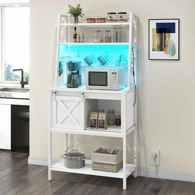 5-laags keukenrek met LED-lichtstrip, schuifdeur en ingebouwd stopcontact