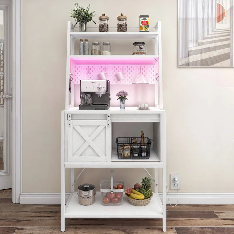 5-laags keukenrek met LED-lichtstrip, schuifdeur en ingebouwd stopcontact