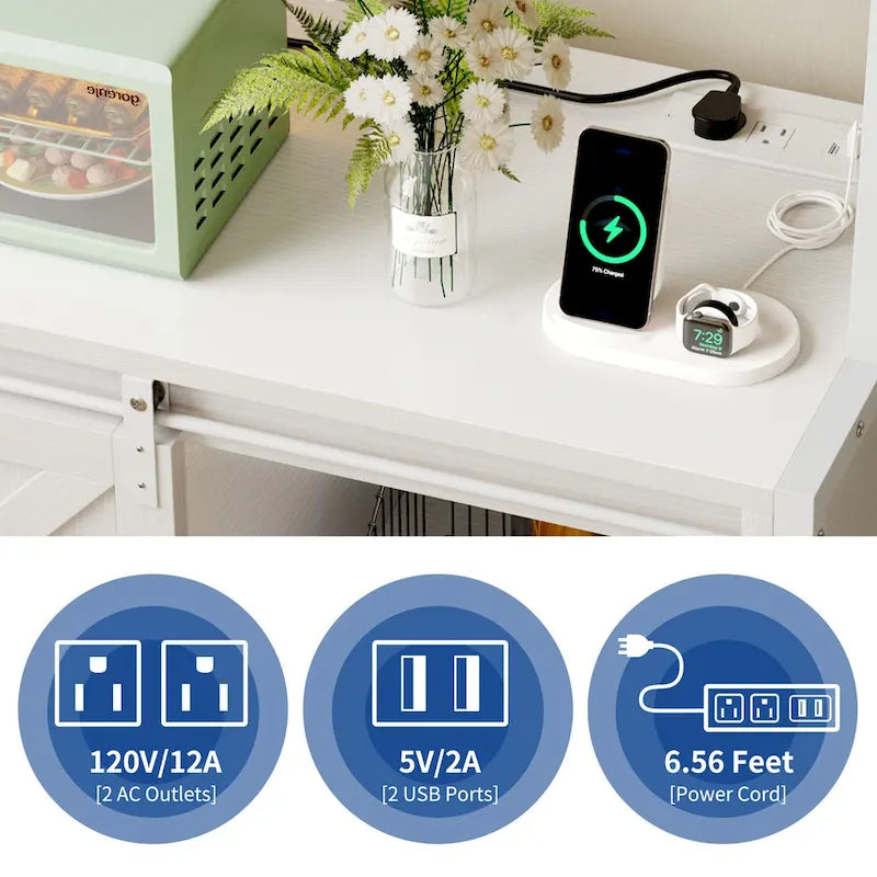 5-laags keukenrek met LED-lichtstrip, schuifdeur en ingebouwd stopcontact