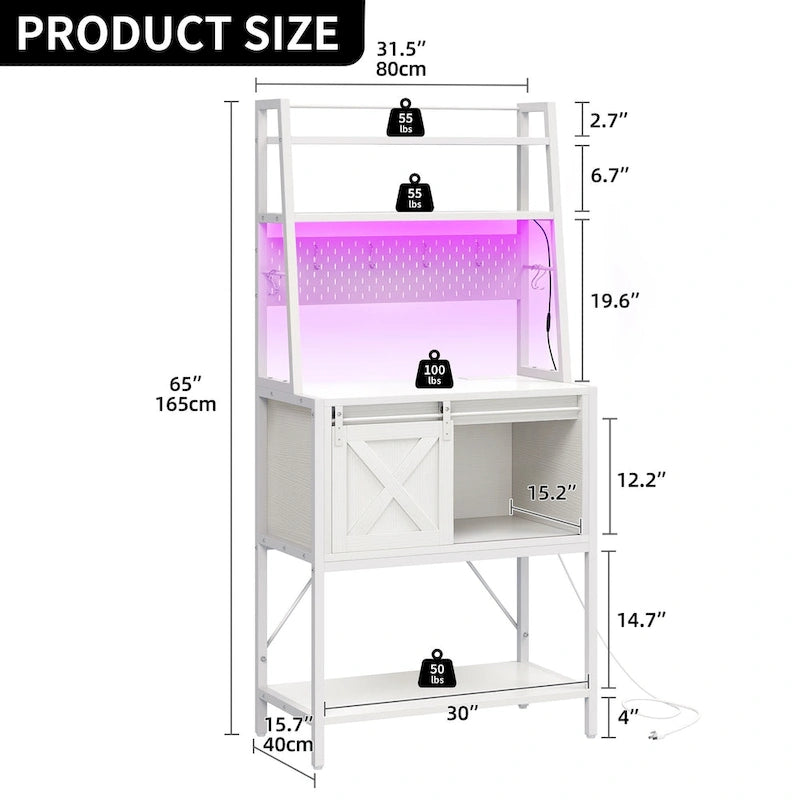 5-laags keukenrek met LED-lichtstrip, schuifdeur en ingebouwd stopcontact