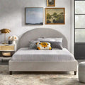 Gestoffeerd Queen Platformbed met Rond Hoofdeinde in Mid-Century Stijl