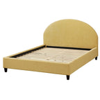 Gestoffeerd Queen Platformbed met Rond Hoofdeinde in Mid-Century Stijl