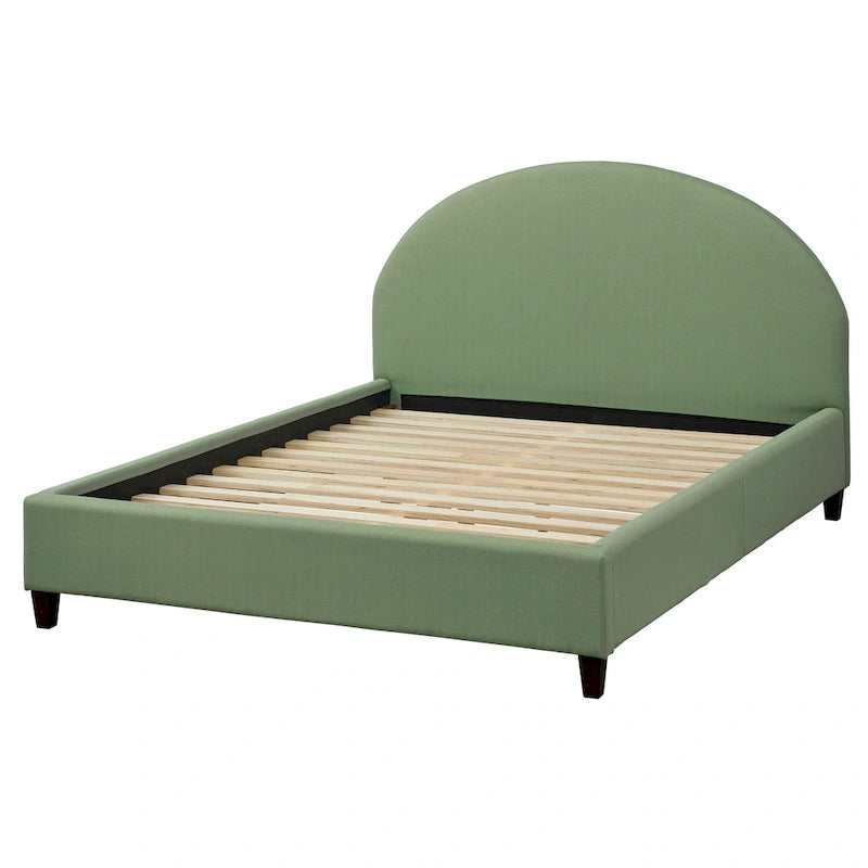 Gestoffeerd Queen Platformbed met Rond Hoofdeinde in Mid-Century Stijl