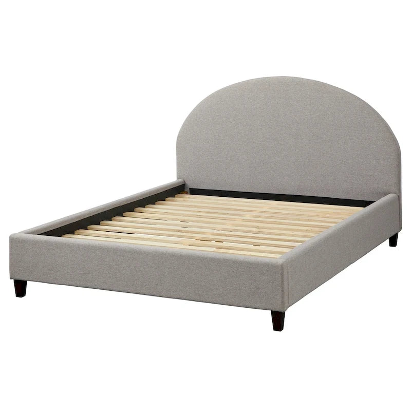 Gestoffeerd Queen Platformbed met Rond Hoofdeinde in Mid-Century Stijl