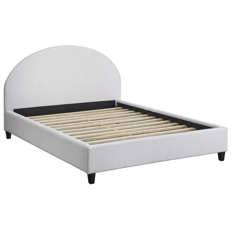 Gestoffeerd Queen Platformbed met Rond Hoofdeinde in Mid-Century Stijl