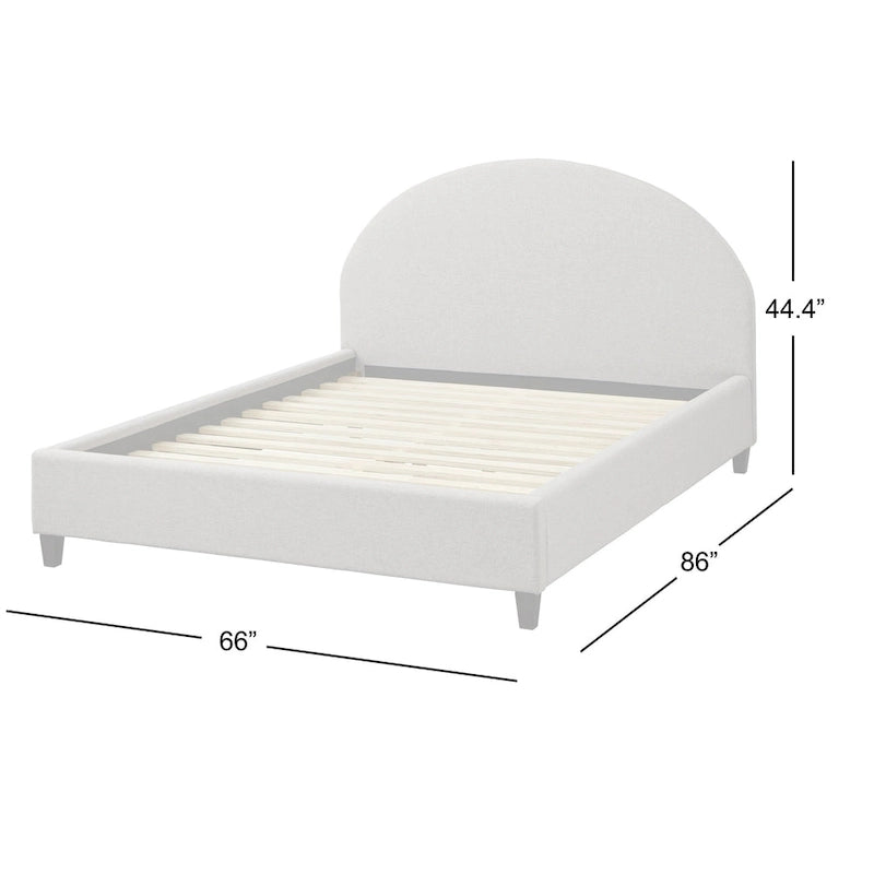 Gestoffeerd Queen Platformbed met Rond Hoofdeinde in Mid-Century Stijl