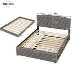 Gestoffeerd Queen Size Platformbed met Uitschuifbed en USB-Poorten, Linnenstof, Beige