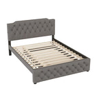 Gestoffeerd Queen Size Platformbed met Uitschuifbed en USB-Poorten, Linnenstof, Beige