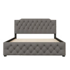 Gestoffeerd Queen Size Platformbed met Uitschuifbed en USB-Poorten, Linnenstof, Beige