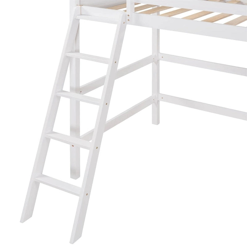 Massief houten hoogslaper voor twee personen met ladder