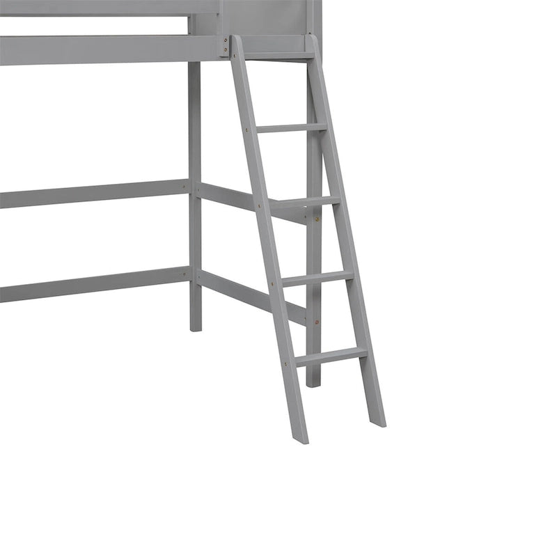 Massief houten hoogslaper voor twee personen met ladder