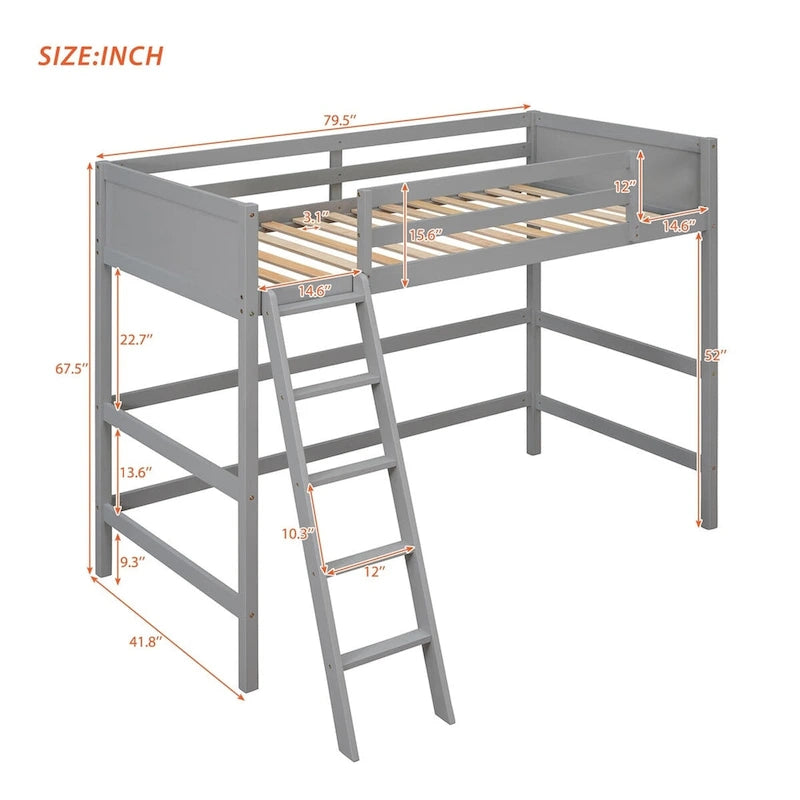 Massief houten hoogslaper voor twee personen met ladder