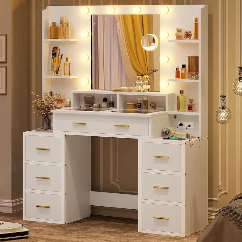 Kaptafel met Glazen Blad, Spiegel en Verlichting