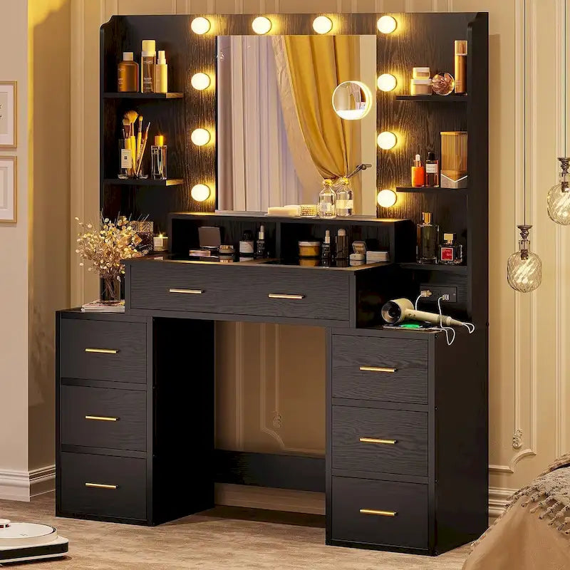Kaptafel met Glazen Blad, Spiegel en Verlichting