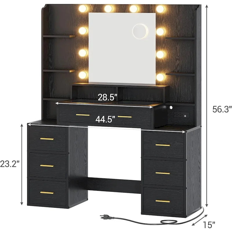 Kaptafel met Glazen Blad, Spiegel en Verlichting