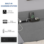 Queen/King Linnen Bedframe met Opbergruimte en Geometrisch Hoofdbord