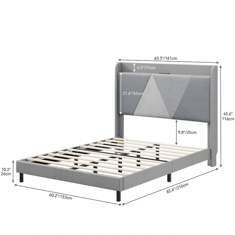 Queen/King Linnen Bedframe met Opbergruimte en Geometrisch Hoofdbord