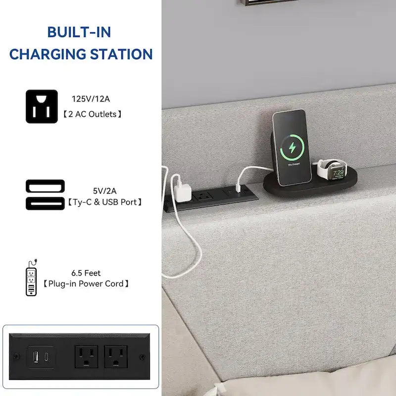 Queen/King Linnen Bedframe met Opbergruimte en Geometrisch Hoofdbord